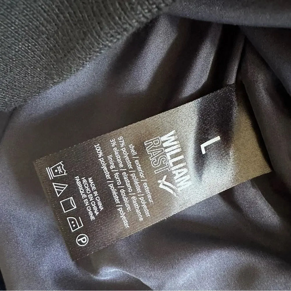 William Rast Dark Blue Bomber Jacket Sleeve Ruffles Satin Sporty Stripe Hem - Picture 10 of 10